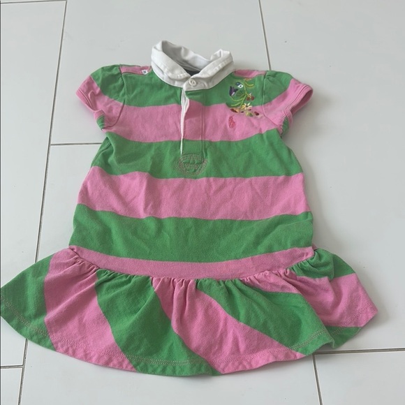Ralph Lauren Green and Pink Striped Polo Dress 18m  girls cotton - Picture 1 of 5